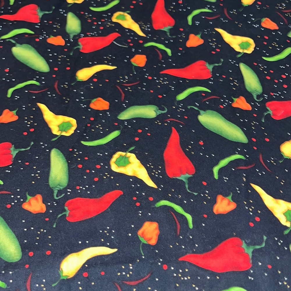 82”x20” “salsa picante” pepper cotton quilting fabric on black